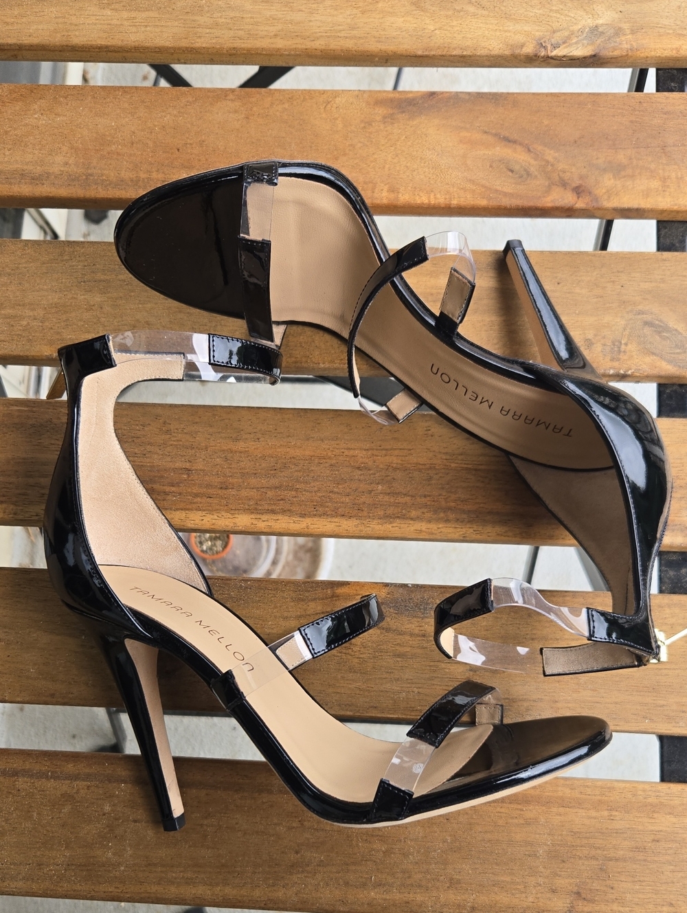 Tamara Mellon Frontline 75 Black Patent Clear Heels  Womens EU 38.5 - Picture 14 of 16